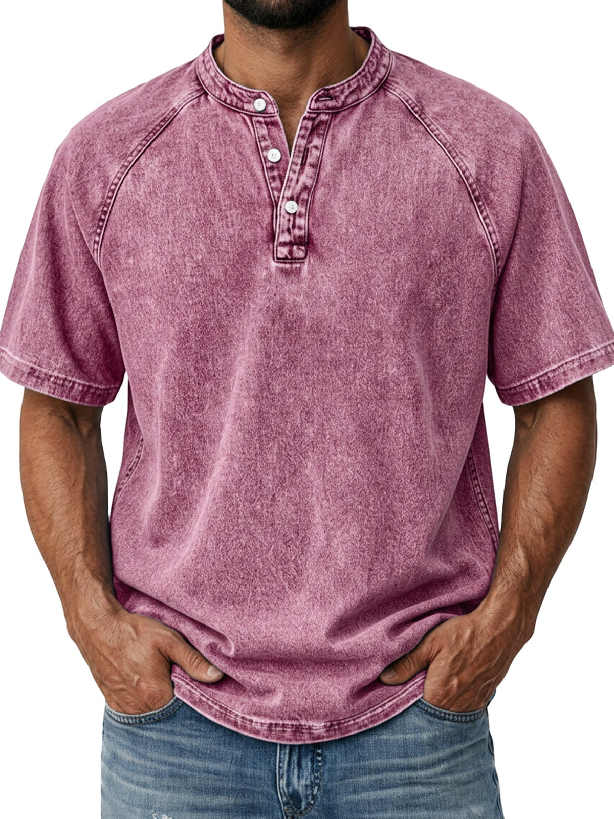 Men's Retro Raglan Casual Short-Sleeve Henley Shirt