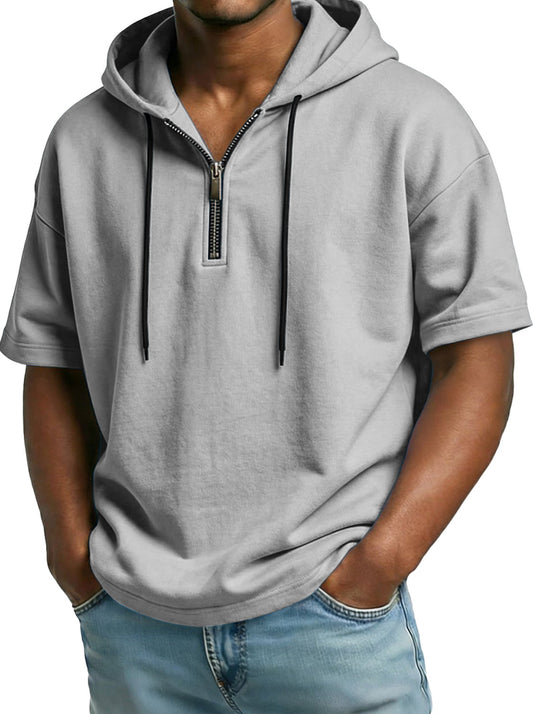 Men's Comfortable Hooded Zip-up Short-sleeved Casual Top