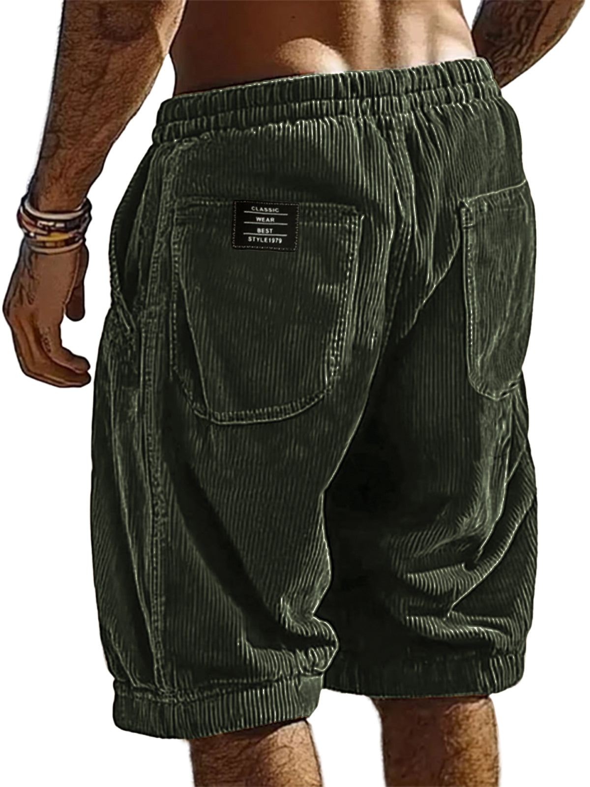 Men's Resort Stylish Corduroy Multi-Pocket Classic Embroidered Label Shorts