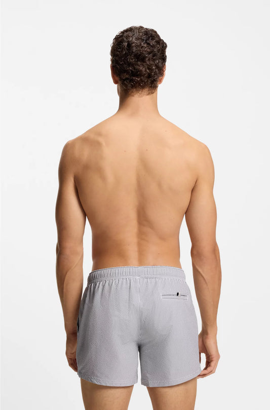 SWIM SHORTS IN SEERSUCKER FABRIC WITH EMBROIDERED LOGO