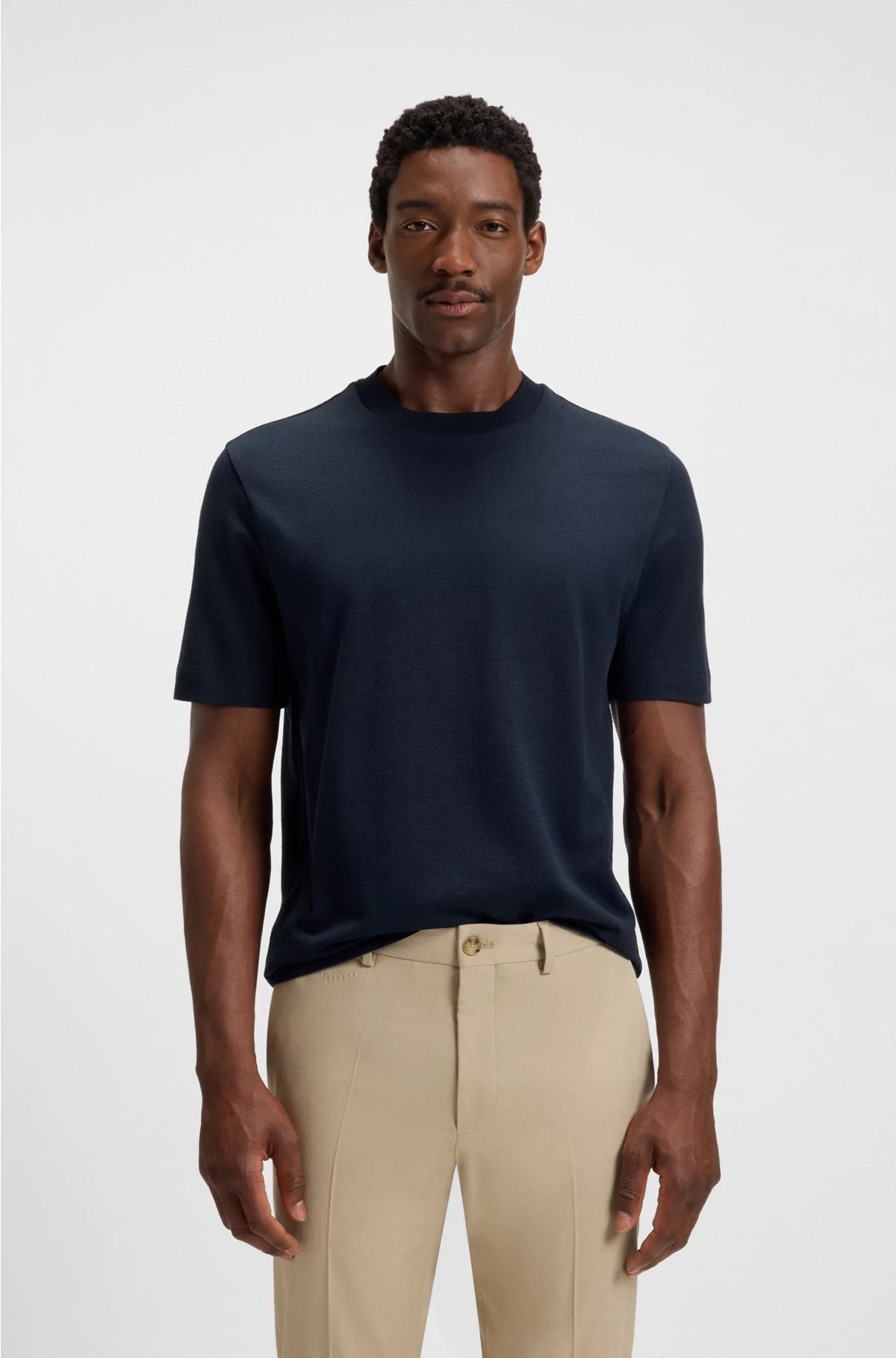 COTTON-SILK T-SHIRT WITH PRINCE OF WALES CHECK