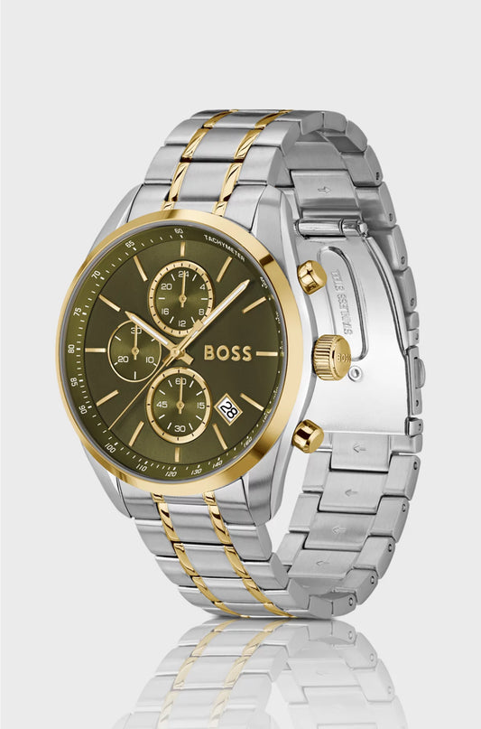 TWO-TONE CHRONOGRAPH WATCH WITH OLIVE DIAL