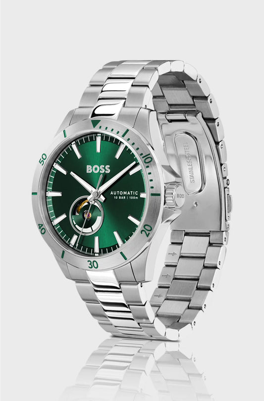 STAINLESS-STEEL AUTOMATIC WATCH WITH GREEN DIAL