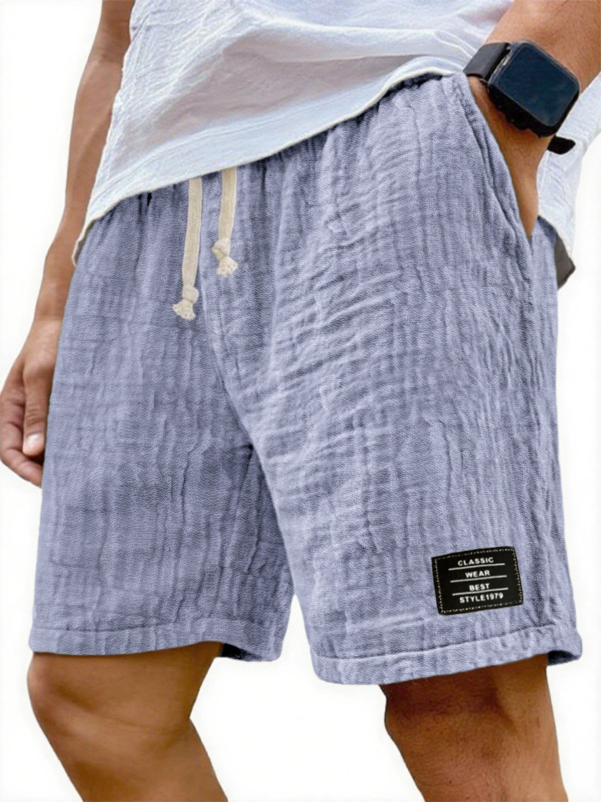 Men's Soft Crinkled Gauze Breathable Holiday Embroidery Lace-up Shorts