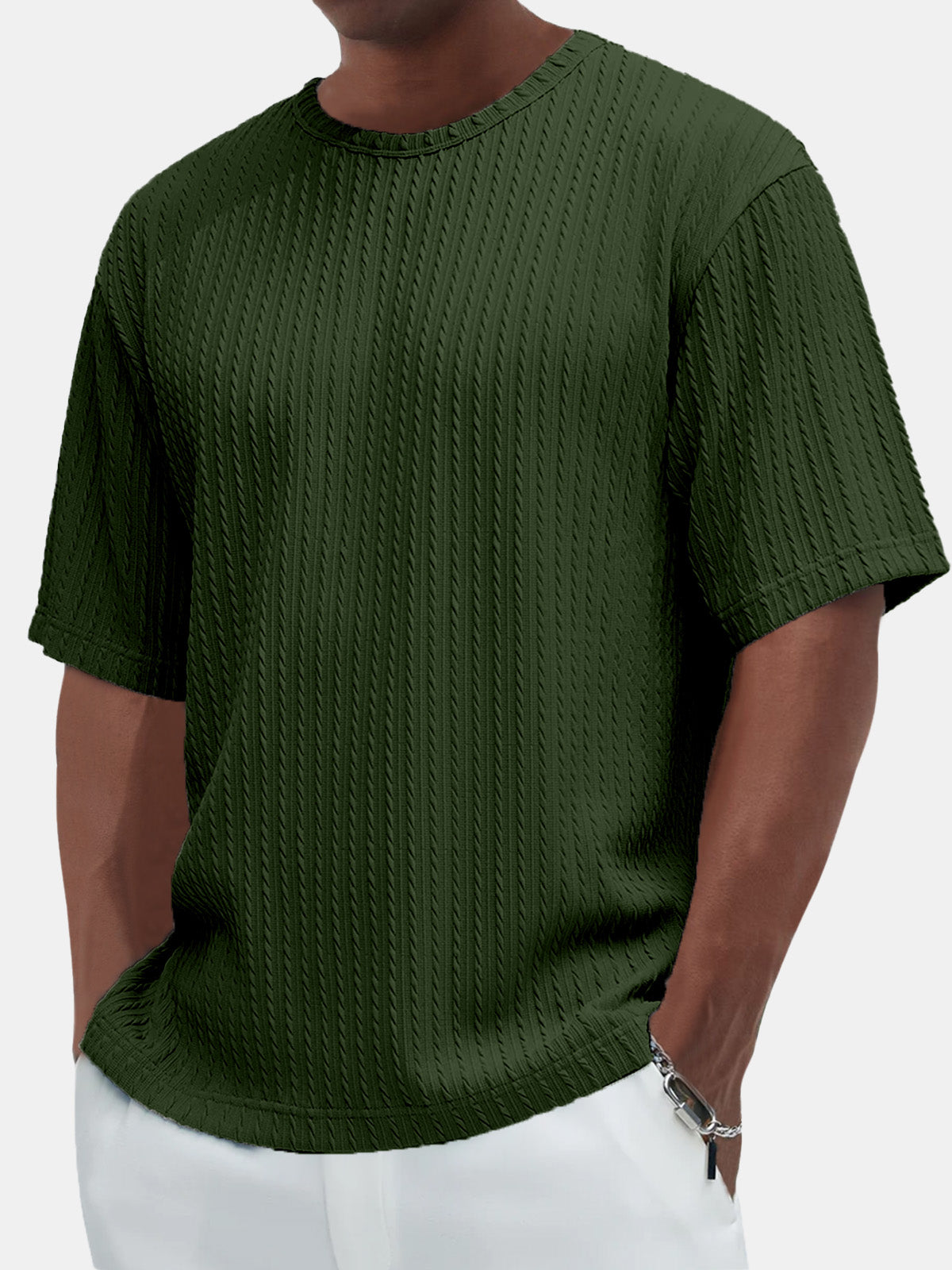 Men's Cotton Casual Basic Jacquard Texture Short-sleeved T-shirt