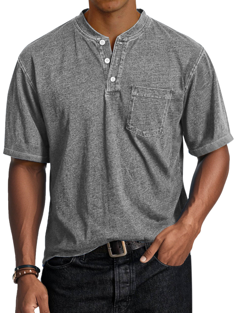 Men's Casual Retro Comfort Short Sleeve Button-Down Henley