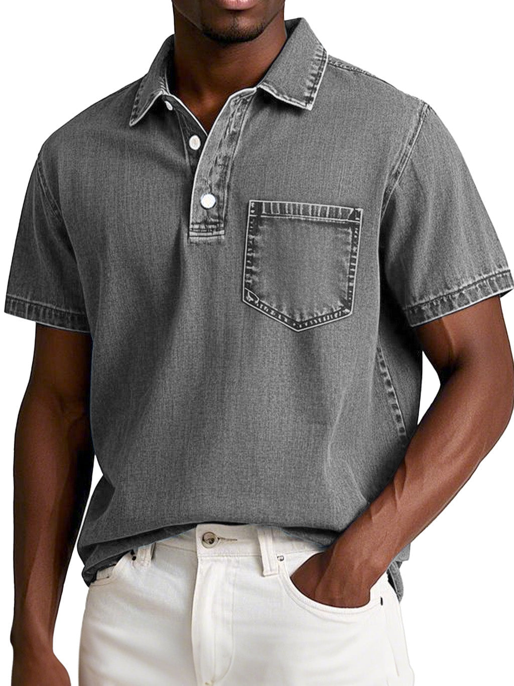 Men's Fashion Retro Distressed Short Sleeve Lapel Polo Shirt