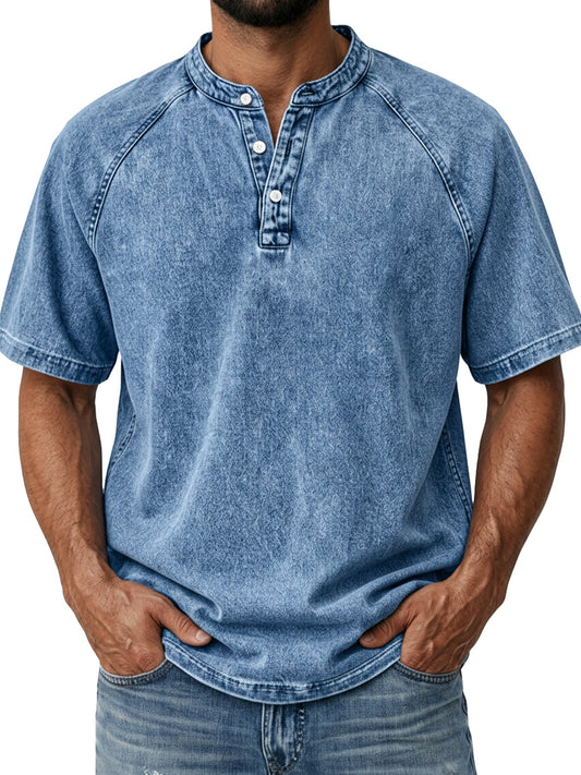 Men's Retro Raglan Casual Short-Sleeve Henley Shirt