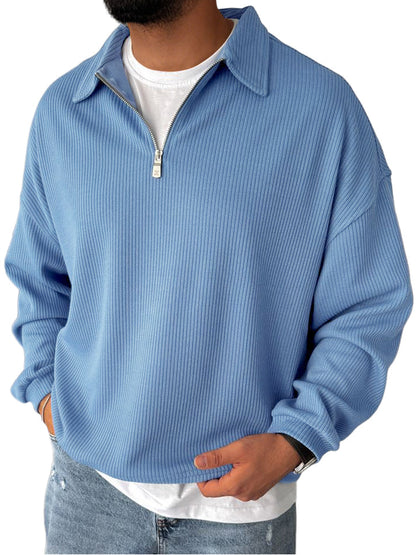 Men's Casual  Everyday Zipper Ribbed Long Sleeved Sweatshirt