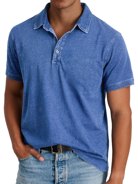 Men's Retro Lapel Button Casual Solid Color Short Sleeve POLO Shirt