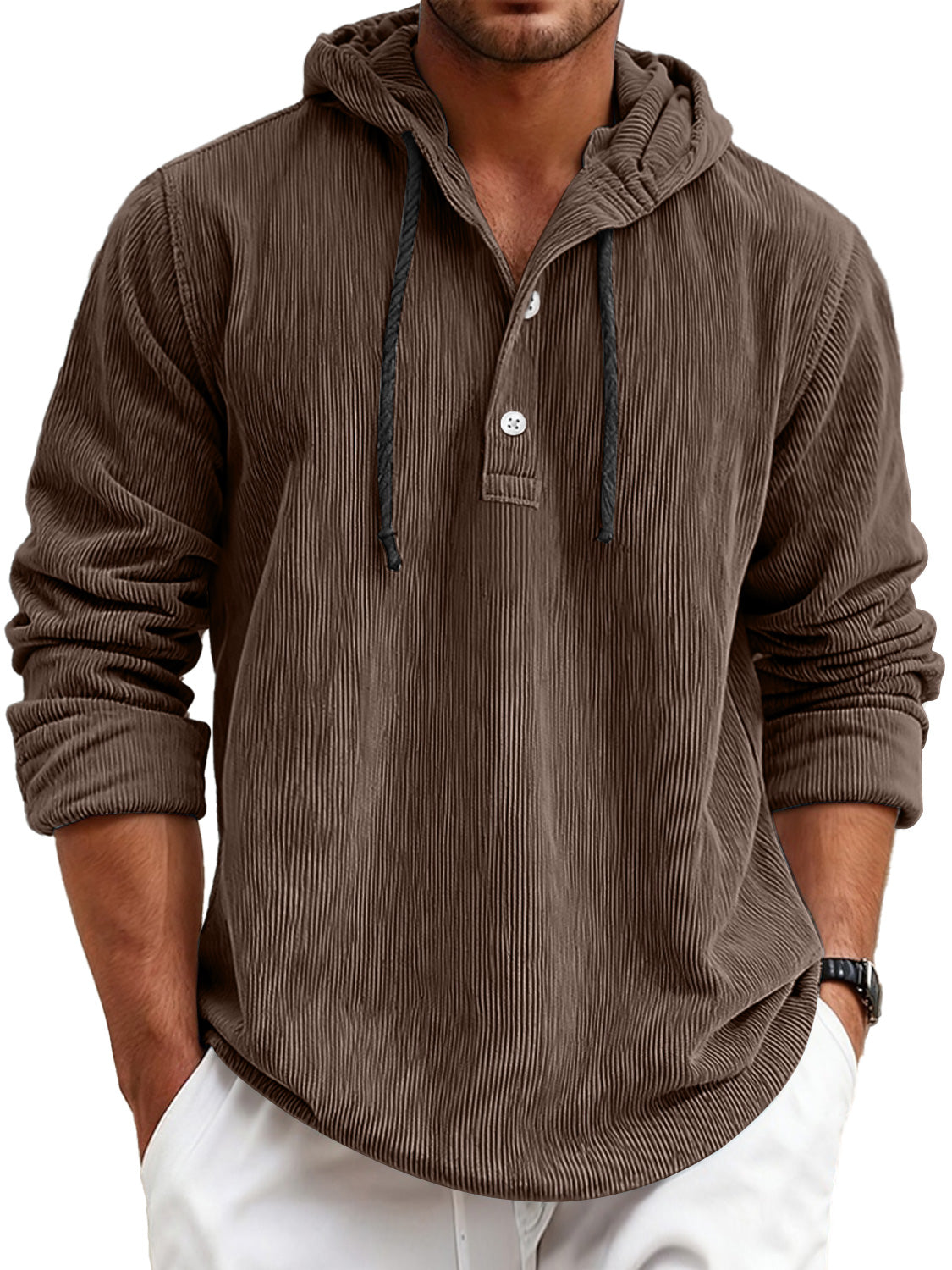 Men's Corduroy Hooded Casual Long-Sleeve T-Shirt