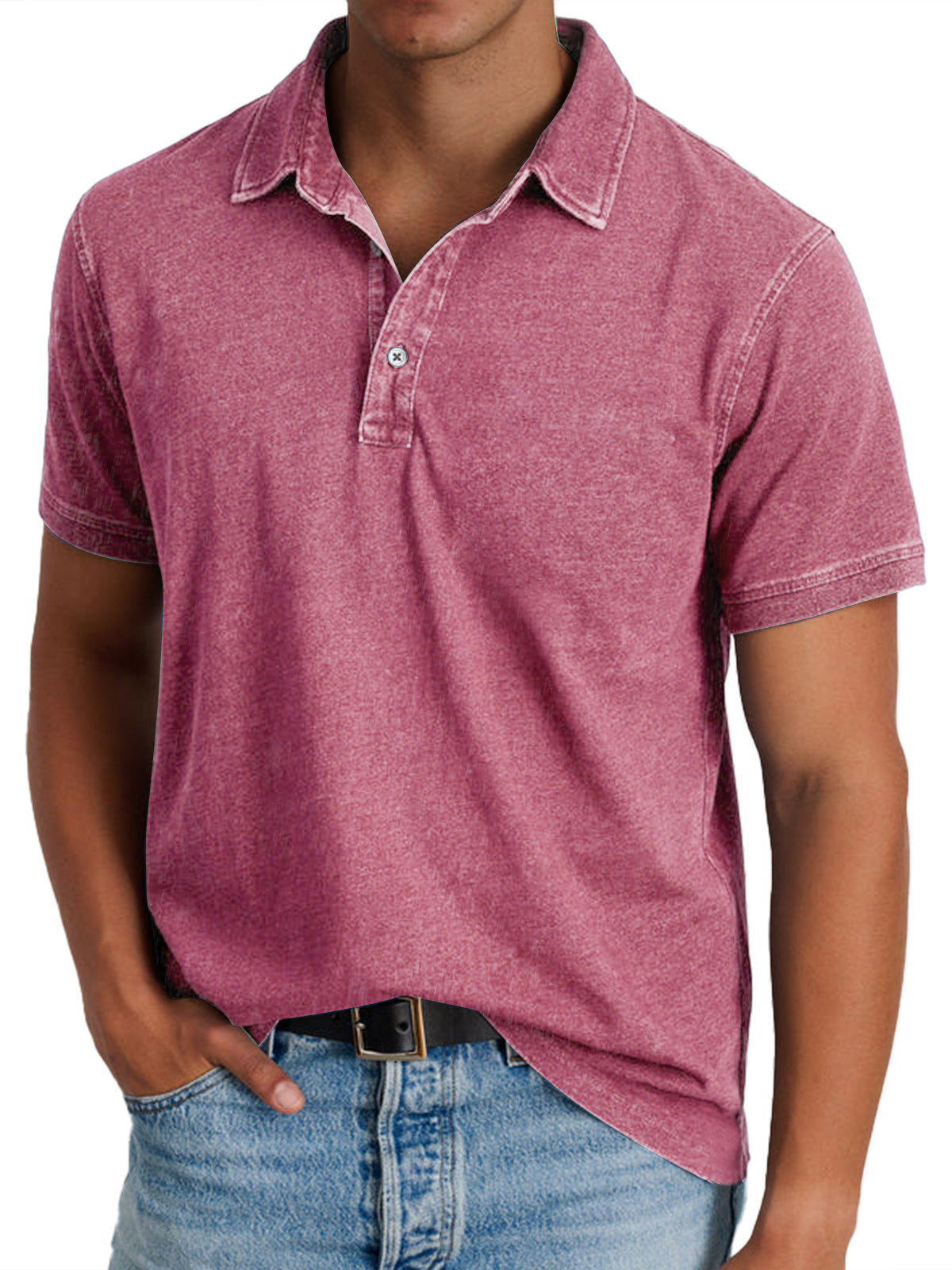 Men's Retro Lapel Button Casual Solid Color Short Sleeve POLO Shirt