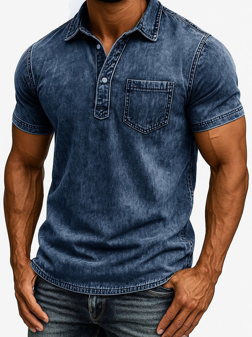 Men's Fashion Outdoor Retro Distressed Fabric Short Sleeve Pocket Polo Shirt