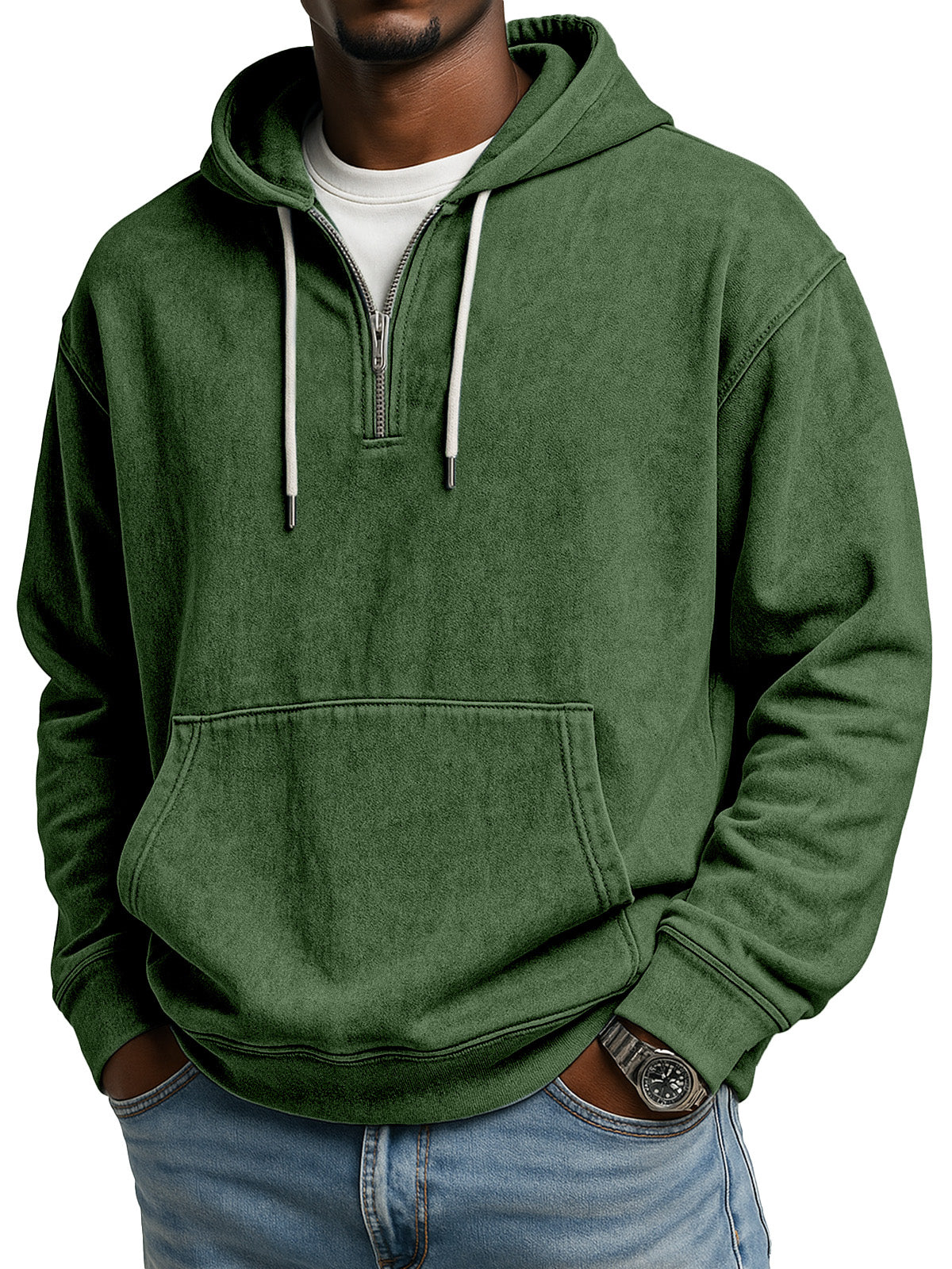 Men's Retro Casual Zipper Hooded Long Sleeve Sweatshirt