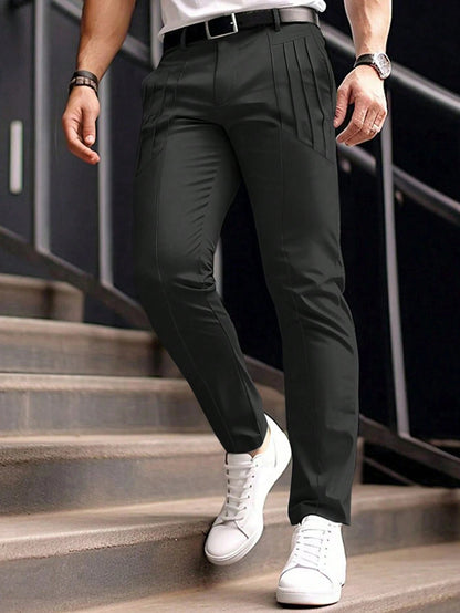 Men's Dress Pants Trousers Chinos Buttons Pocket Plaid Comfort Formal Party Work Fashion Classic Style Black Wine Micro-elastic