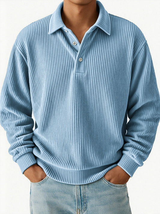 Men's Vintage Corduroy Pit Striped Casual Long Sleeve Polo Shirt