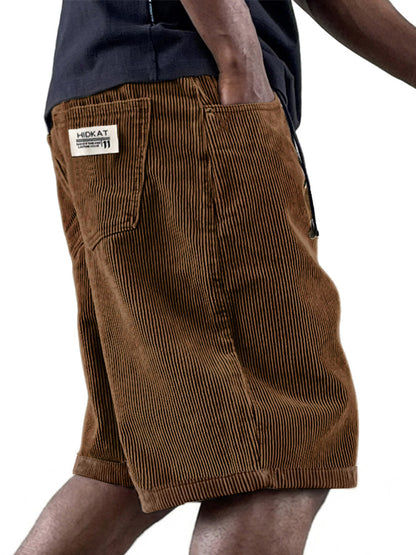 Men's Casual Retro Multi Pocket Embroidered Logo Workwear Corduroy Shorts
