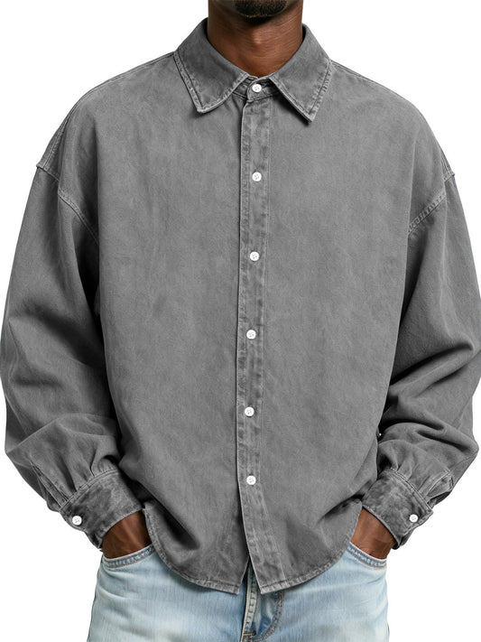 Men's Retro Washed Distressed Long Sleeve Shirt