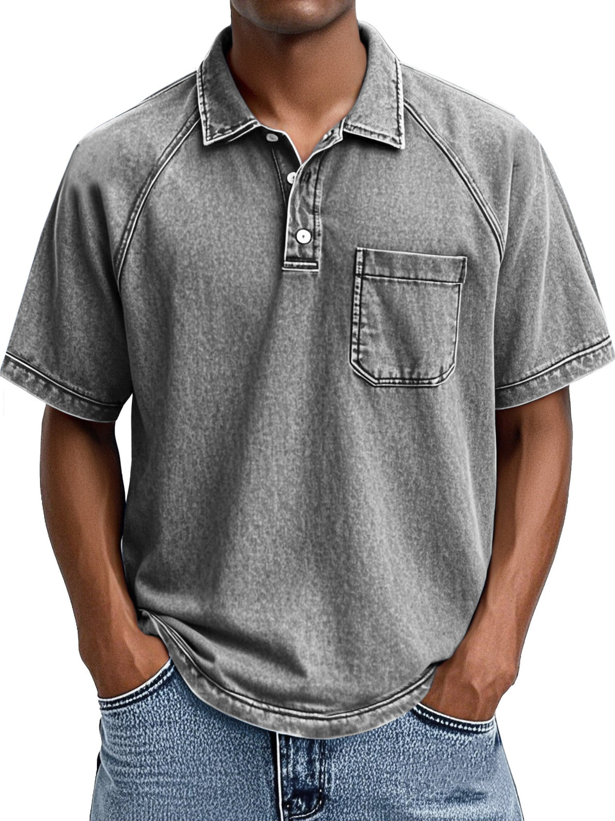 Men's Retro Casual Lapel Raglan Short Sleeve Polo Shirt