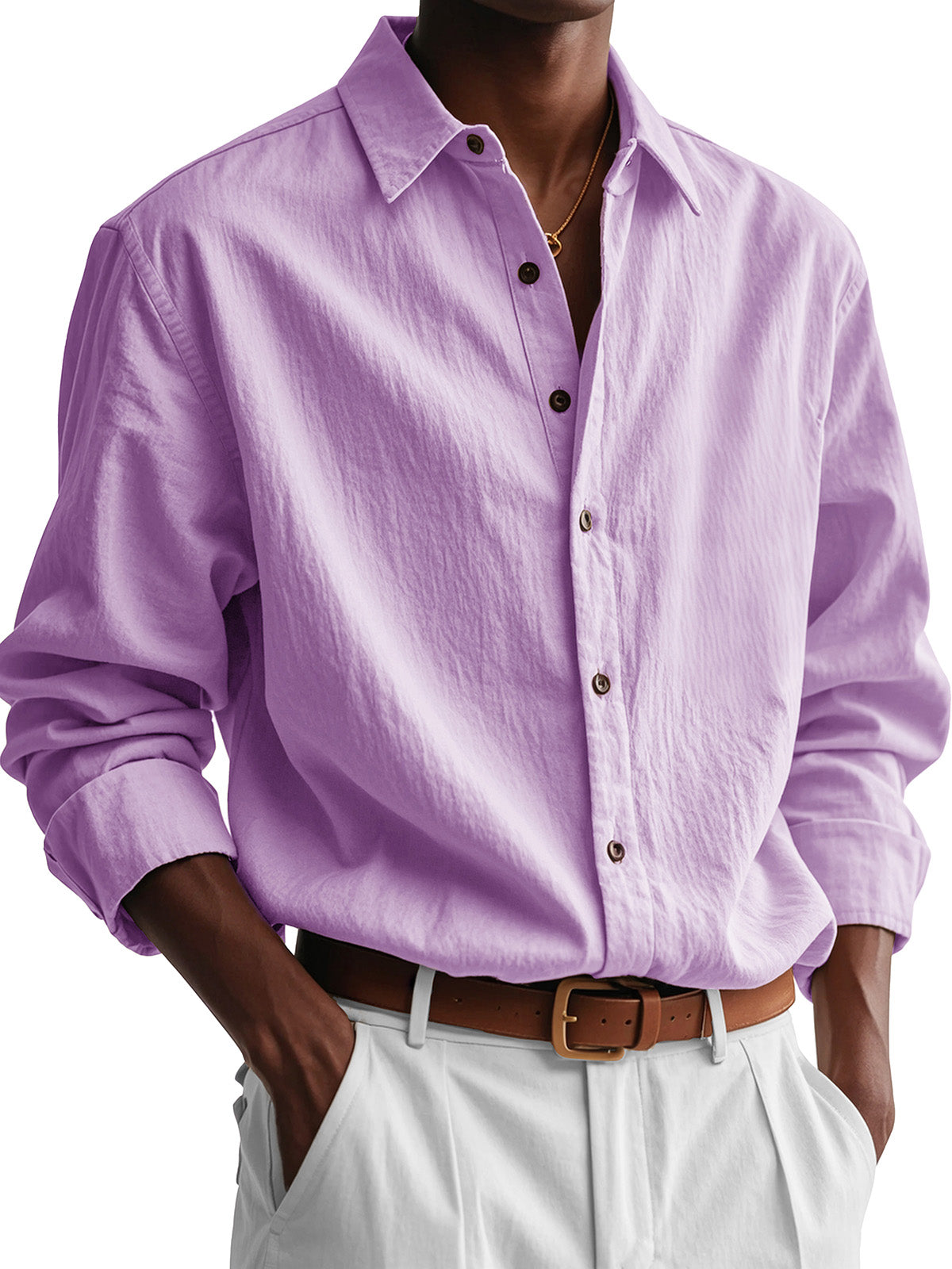 Men's Fashion Casual Pleated Fabric Long Sleeve Shirt