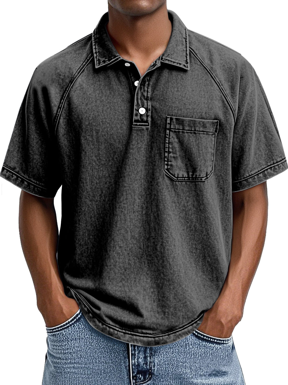 Men's Retro Casual Lapel Raglan Short Sleeve Polo Shirt