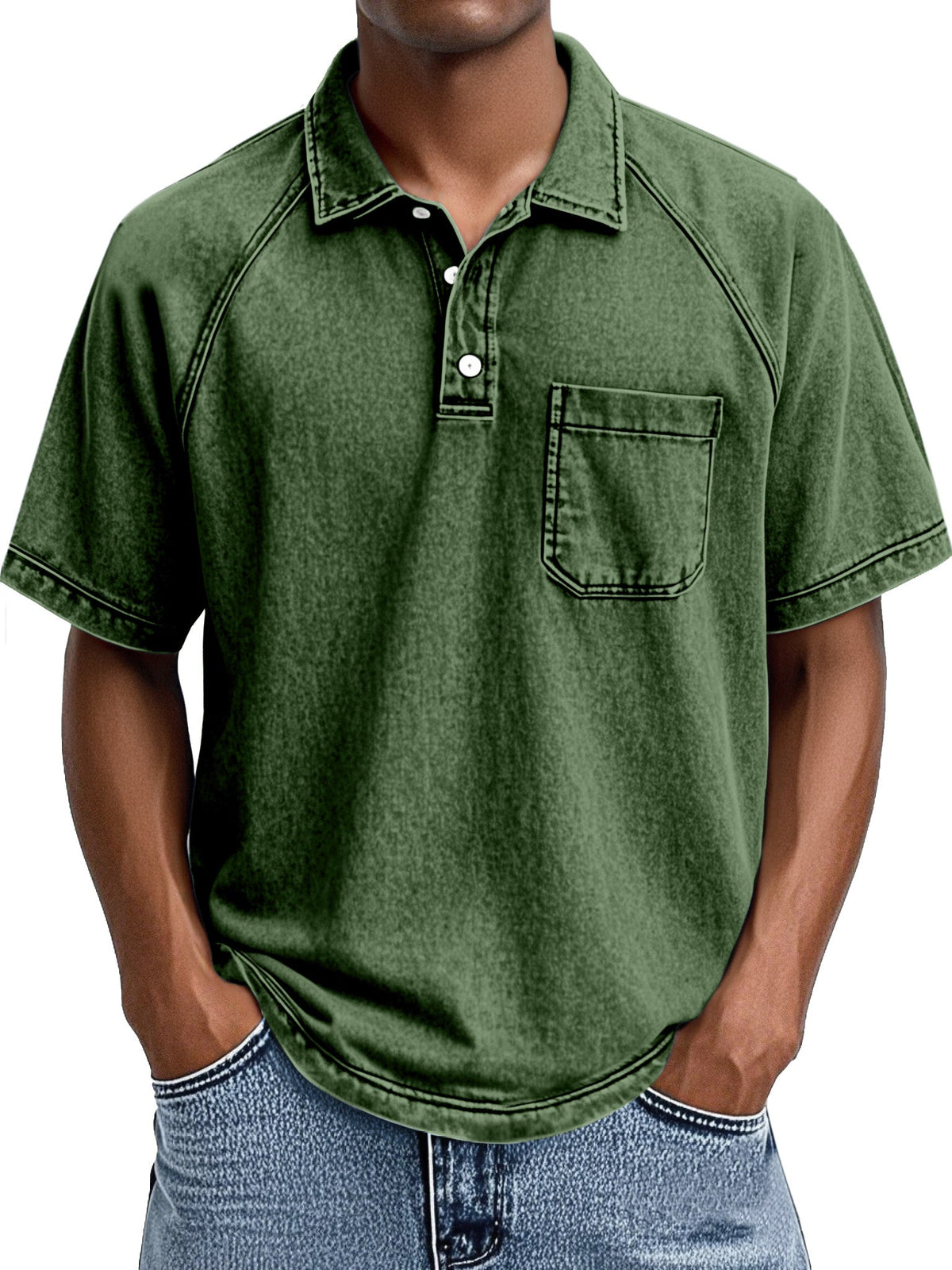 Men's Retro Casual Lapel Raglan Short Sleeve Polo Shirt