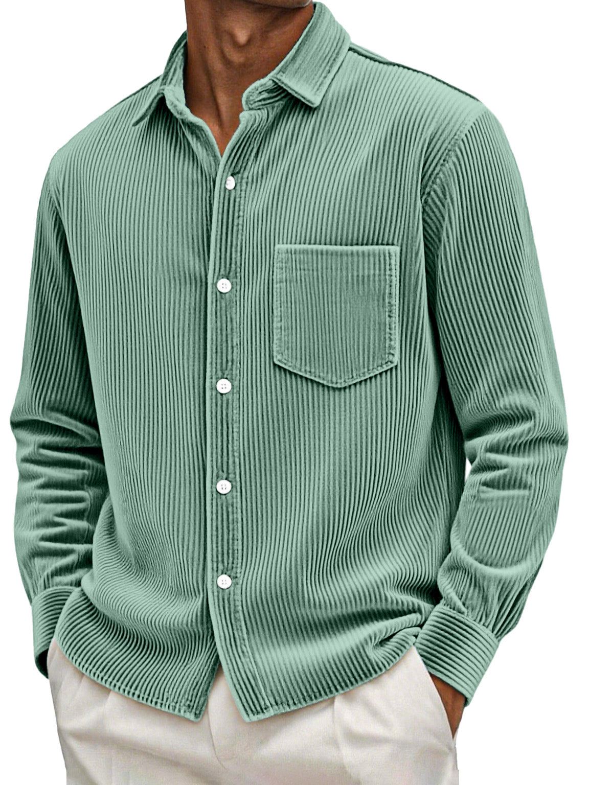 Men's Retro Casual Solid Color Corduroy Long Sleeve Shirt With Pockets