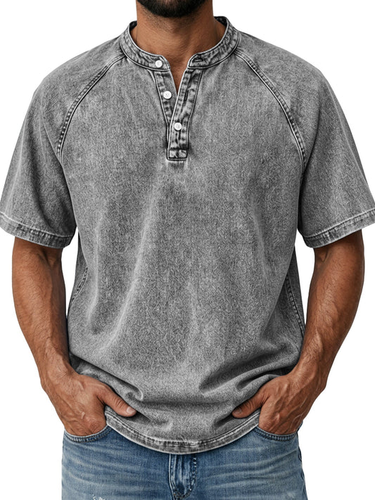 Men's Retro Raglan Casual Short-Sleeve Henley Shirt