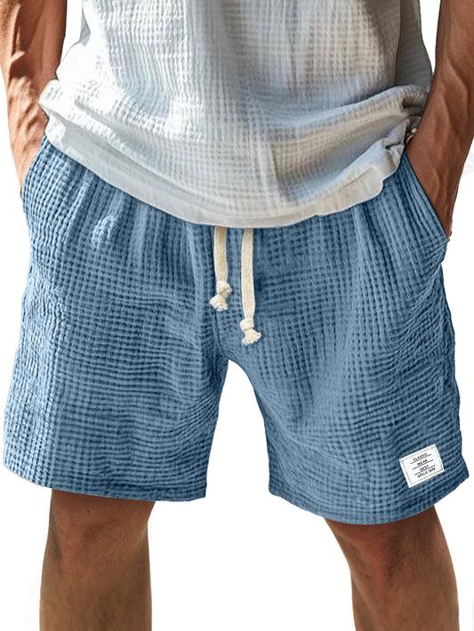 Men's Everyday Texture Embroidered Logo Elastic Waist Drawstring Comfort Shorts