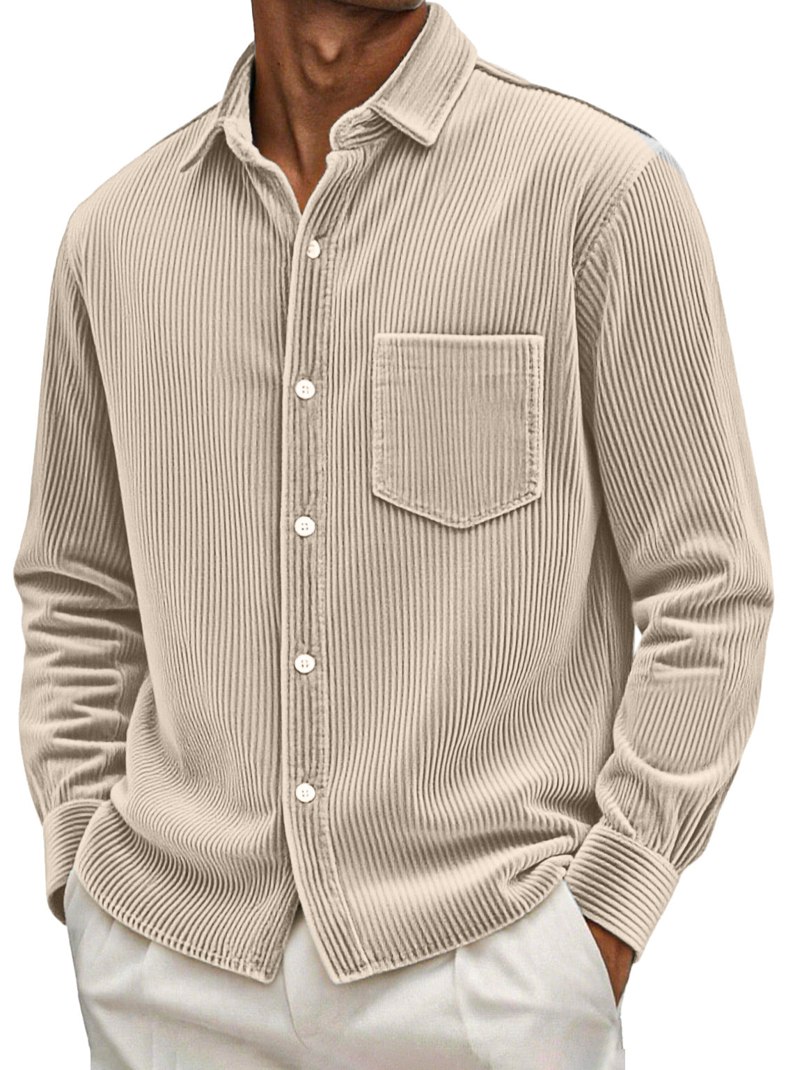 Men's Retro Casual Solid Color Corduroy Long Sleeve Shirt With Pockets