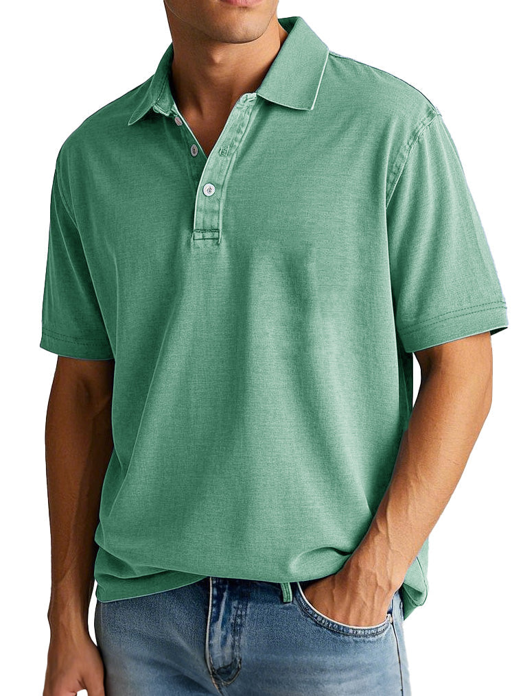 Men's Vintage Distressed Pocket Short Sleeve Lapel Polo Shirt