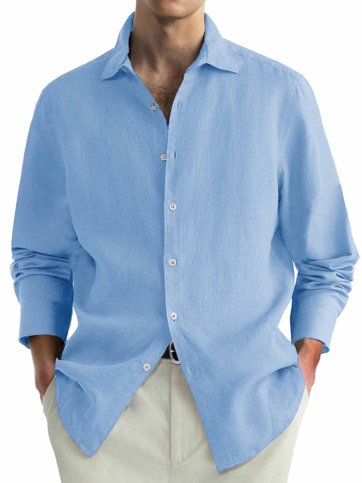 Men's Casual Simple Lapel Long Sleeve Shirt