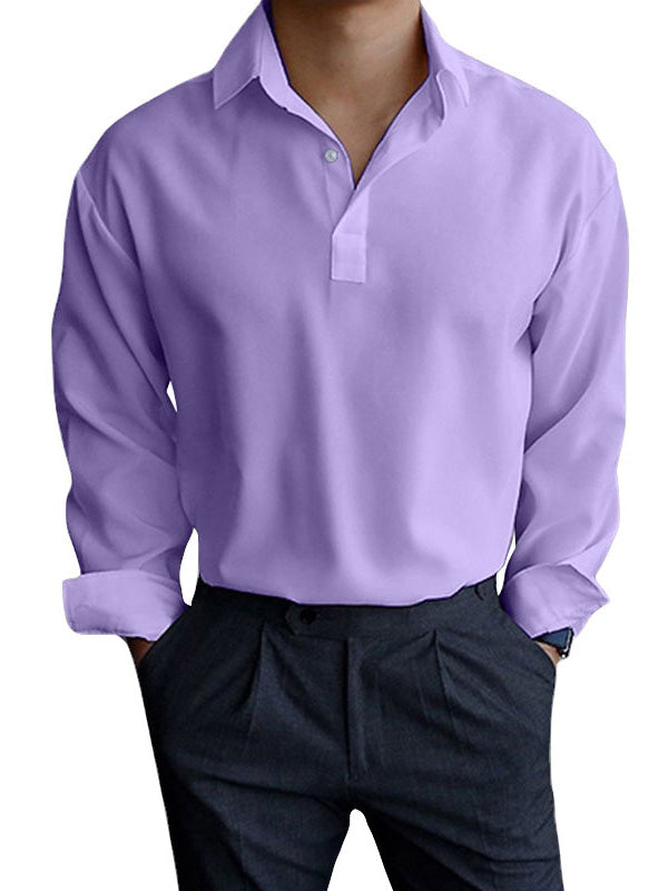 Men's Autumn Solid Color Pullover Lapel Long Sleeve Shirt
