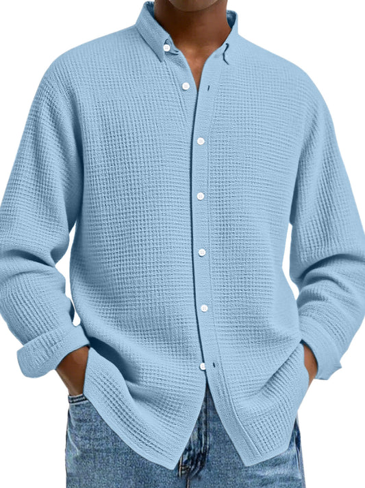 Men's Solid Color Casual Breathable Fabric Button Long Sleeve Shirt