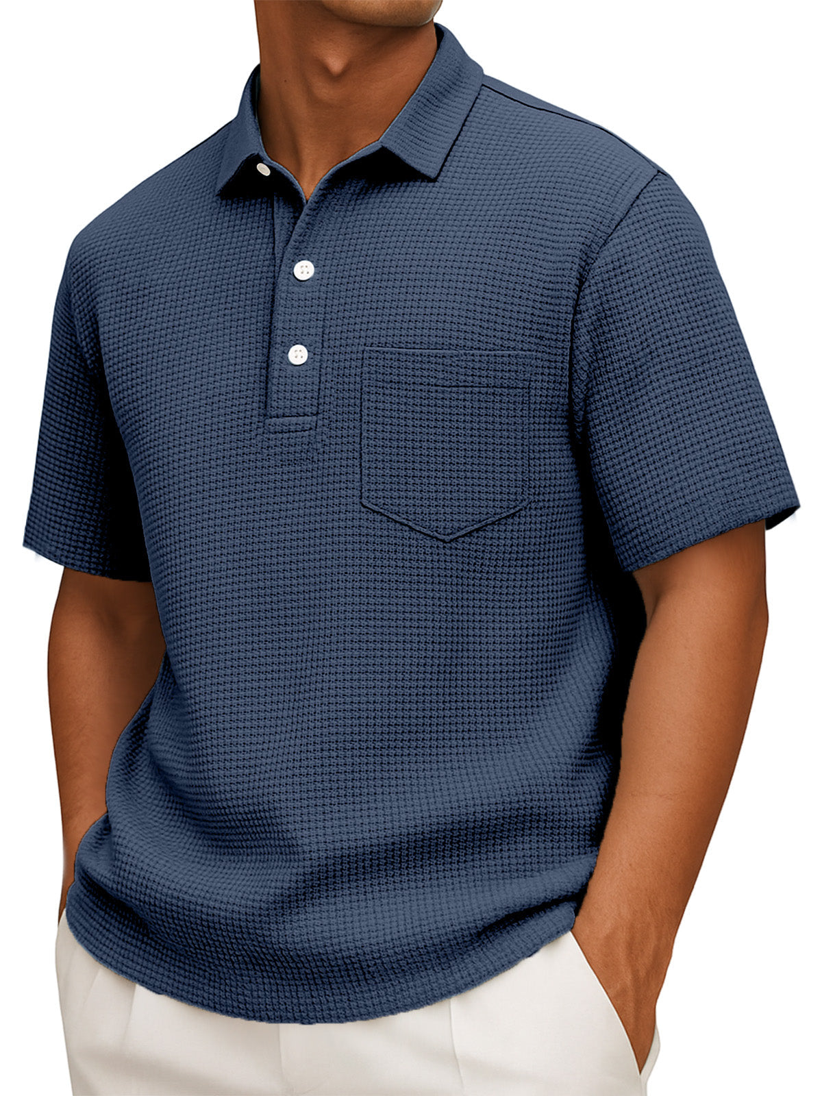 Men's Casual Solid Color Waffleck Short Sleeve Polo Shirt