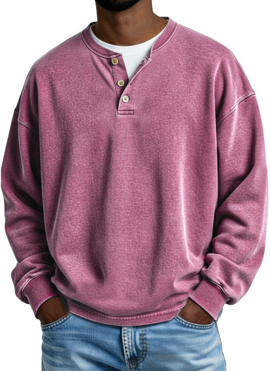 Retro Solid Color Simple Button Long Sleeve Polo Shirt