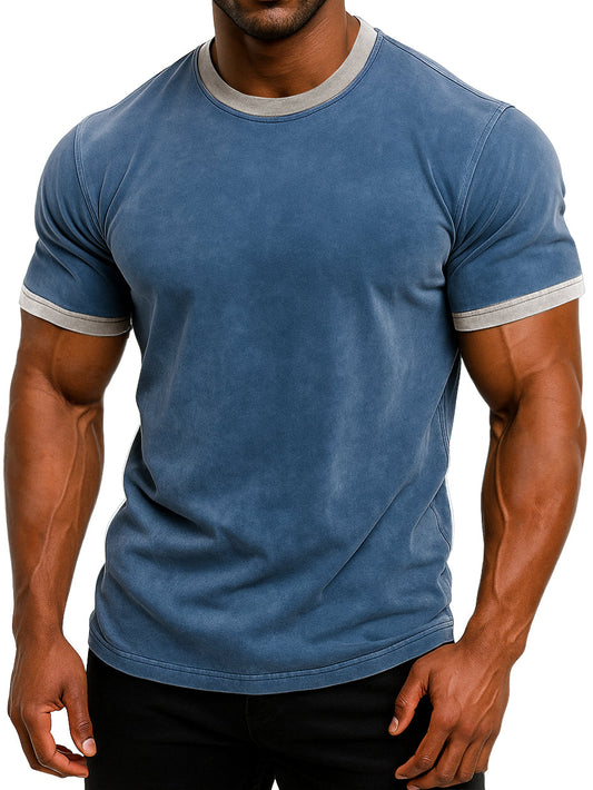 Men's Vintage Distressed Contrast Color True Classic Short Sleeve T-shirt