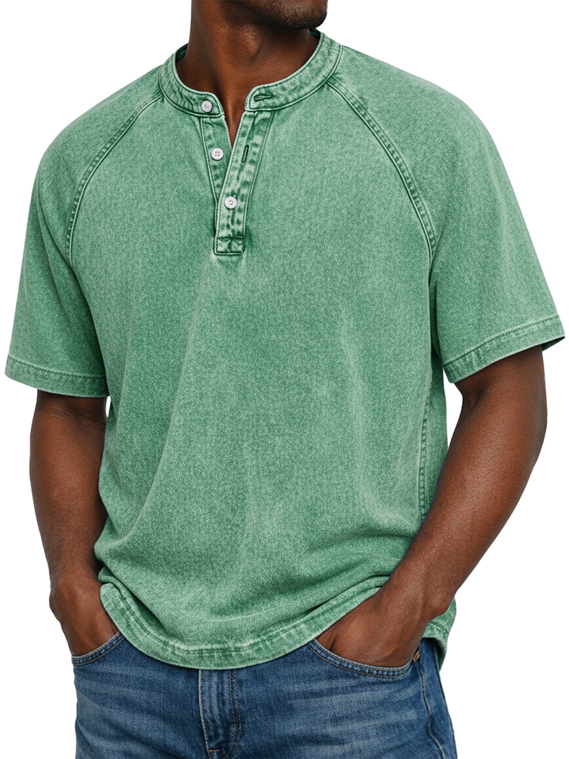 Men's Vintage Raglan Short-sleeved Henley Shirt