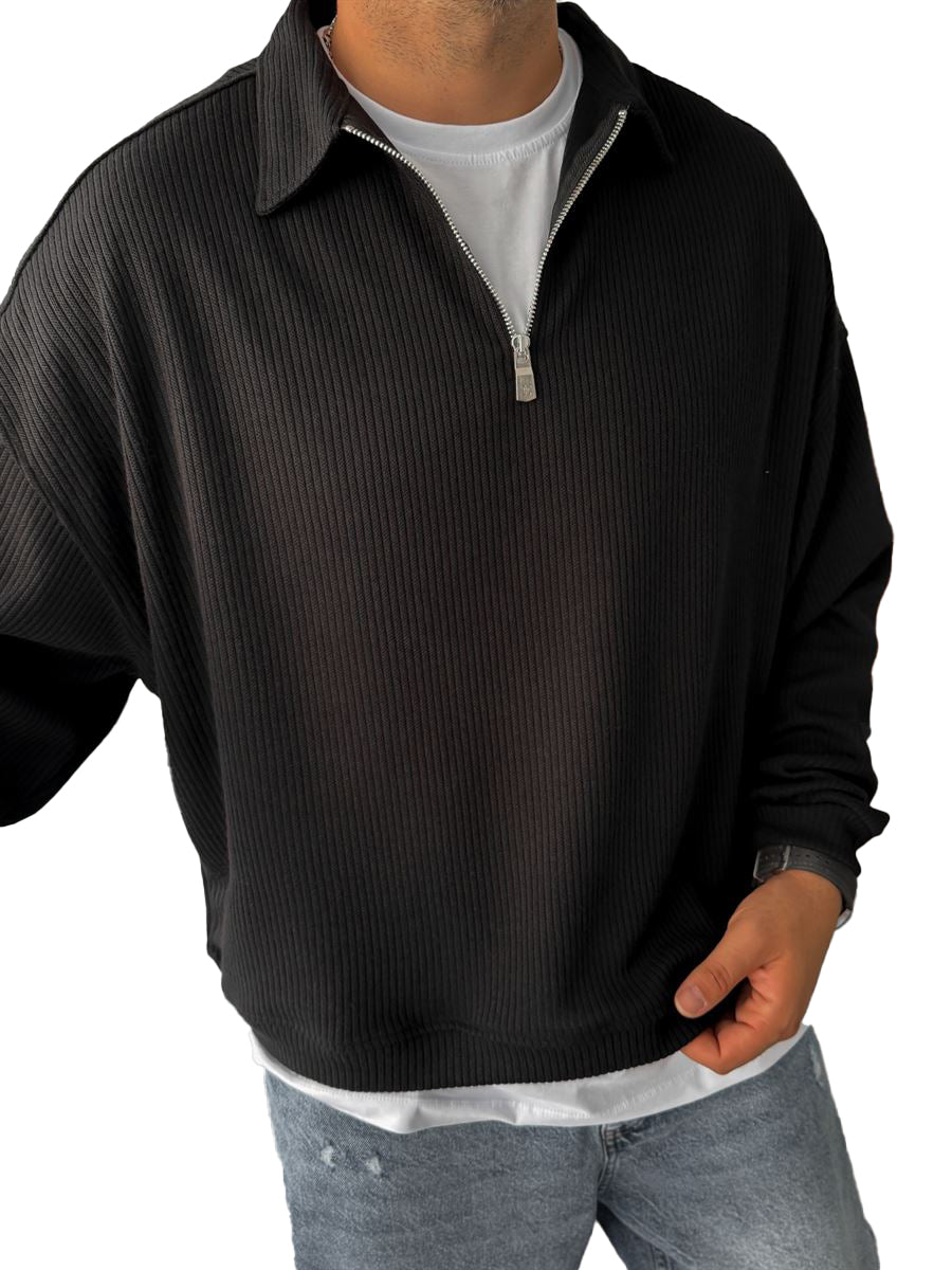 Men's Casual  Everyday Zipper Ribbed Long Sleeved Sweatshirt