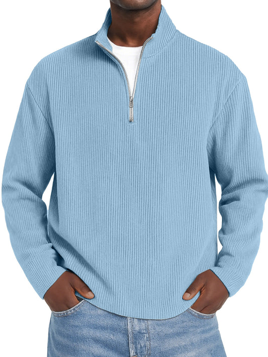Men's Daily Solid Color Vertical Pit Zipper Long Sleeve Polo Shirt