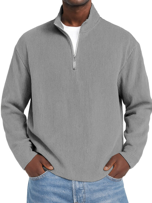 Men's Daily Solid Color Vertical Pit Zipper Long Sleeve Polo Shirt