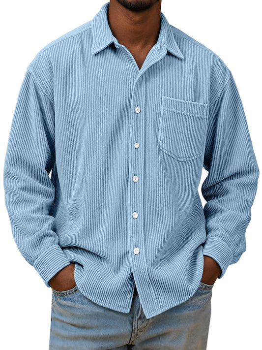 Men's Casual Simple Solid Color Corduroy Long Sleeve Shirt