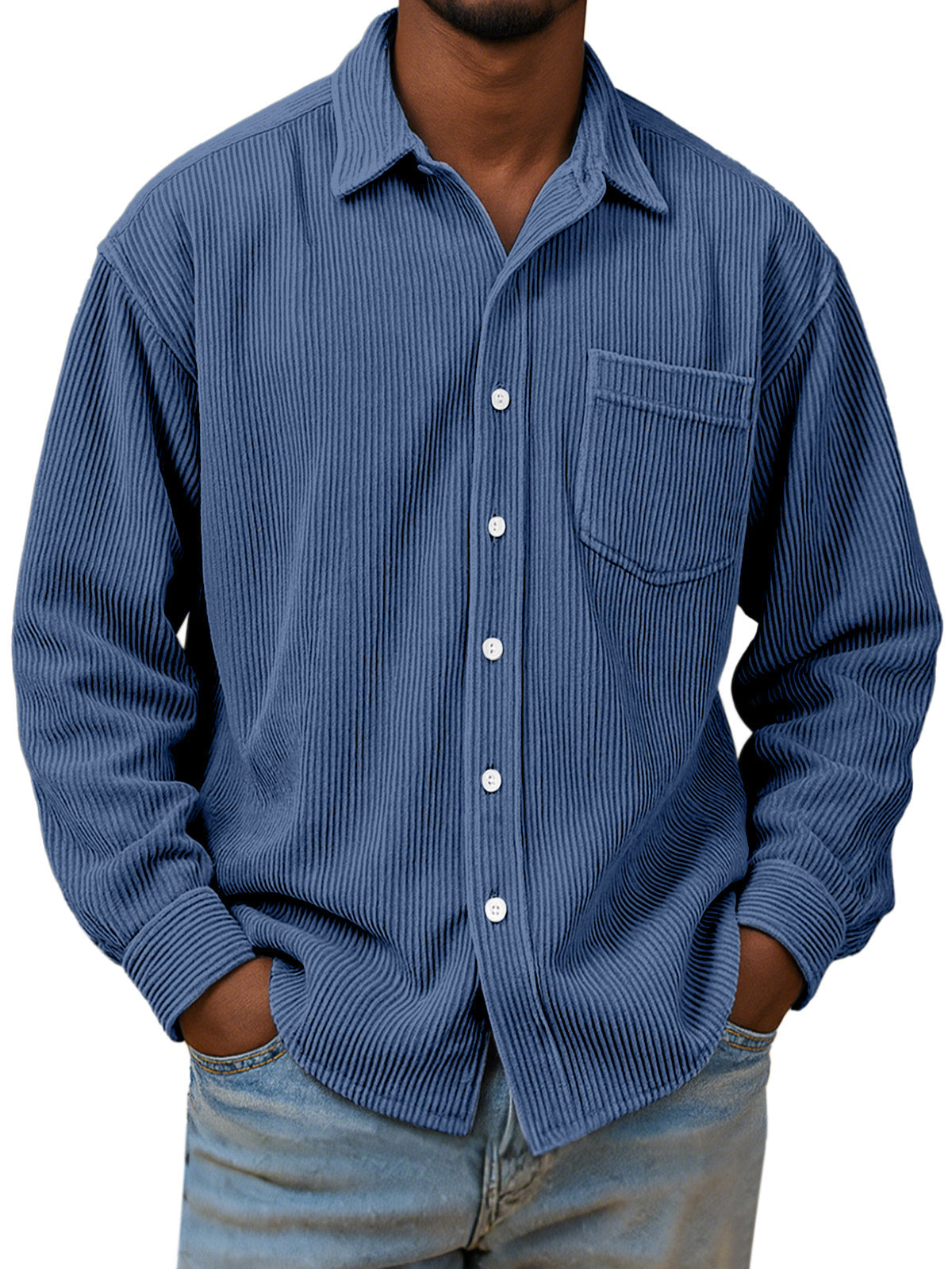 Men's Casual Simple Solid Color Corduroy Long Sleeve Shirt