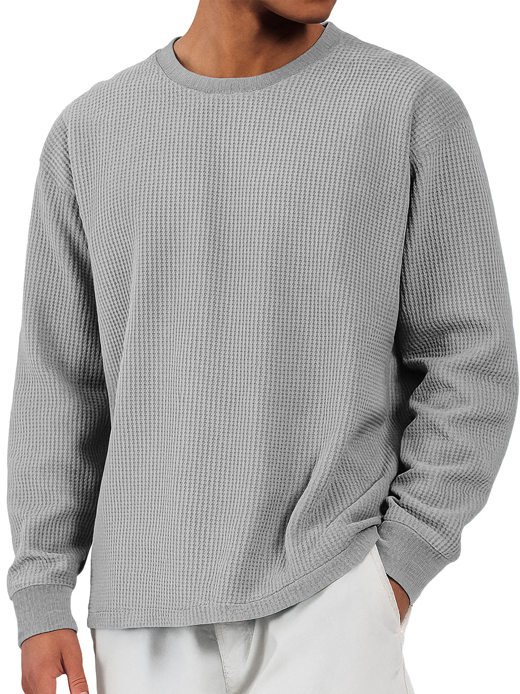 Men's Casual Waffle Crew Neck Comfortable Long Sleeve T-shirt