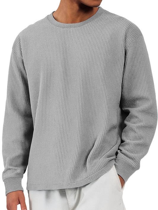 Men's Casual Waffle Crew Neck Comfortable Long Sleeve T-shirt