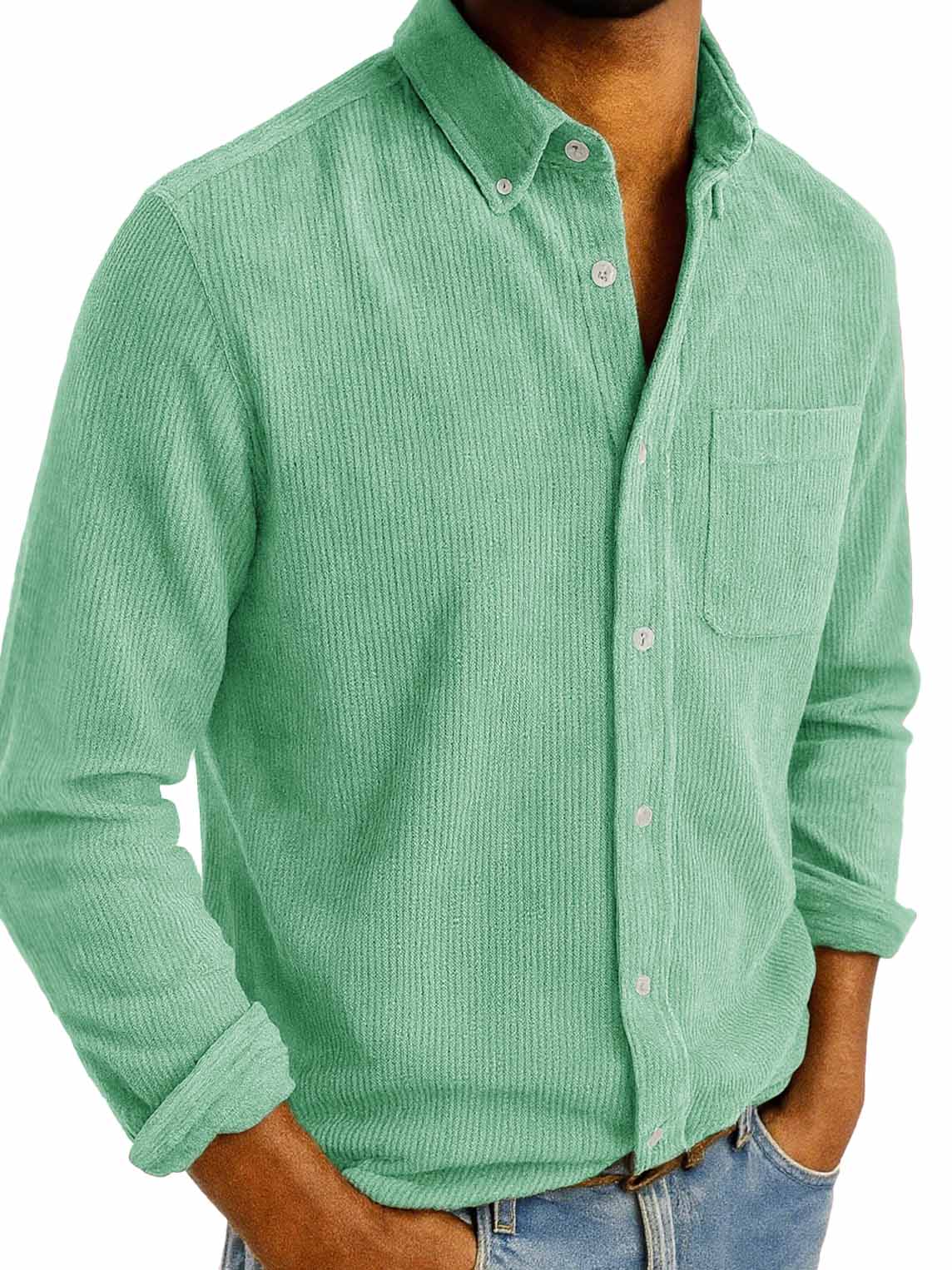 Men's Fashion Retro Daily Casual Corduroy Fabric Lapel Long Sleeve Pocket Shirt