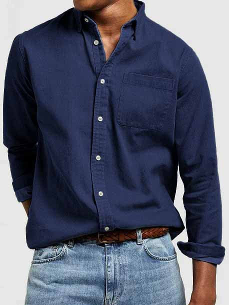 Men's Vintage Basics Washed Cotton Long Sleeve Pocket Shirt