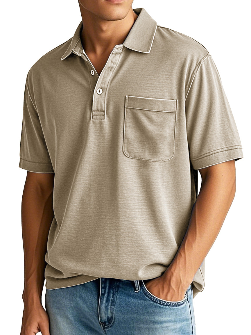 Men's Fashion Vintage Lapel Short Sleeve Pocket Polo Shirt