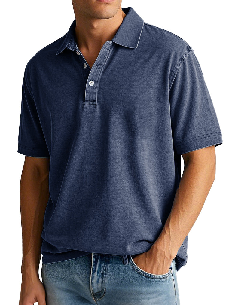 Men's Vintage Distressed Pocket Short Sleeve Lapel Polo Shirt
