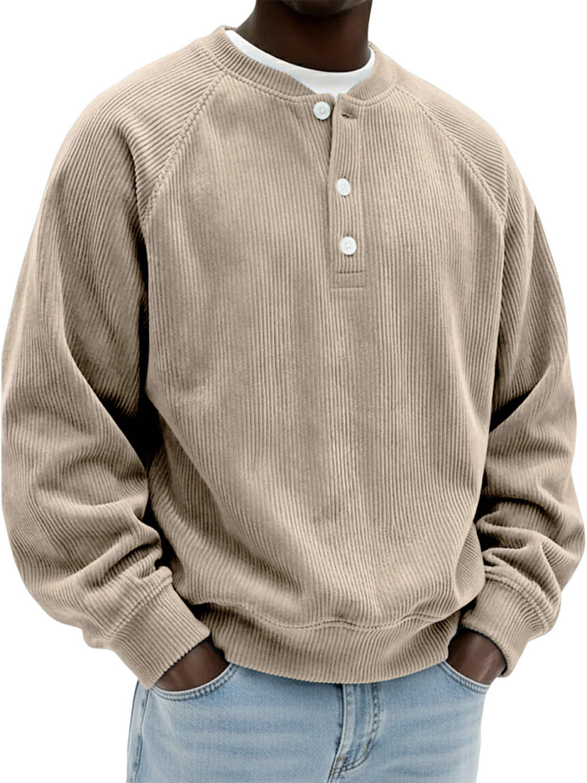 Men's Simple Vintage Ribbed Henley Raglan Pullover Top